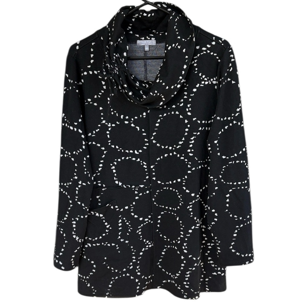 EUC Habitat Ruched Cowl Neck A-Line Top Black White Size Large